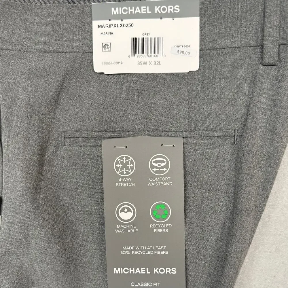 Michael Kors Men's Pleated Solid Classic Fit Pants Grey 35X32 $98